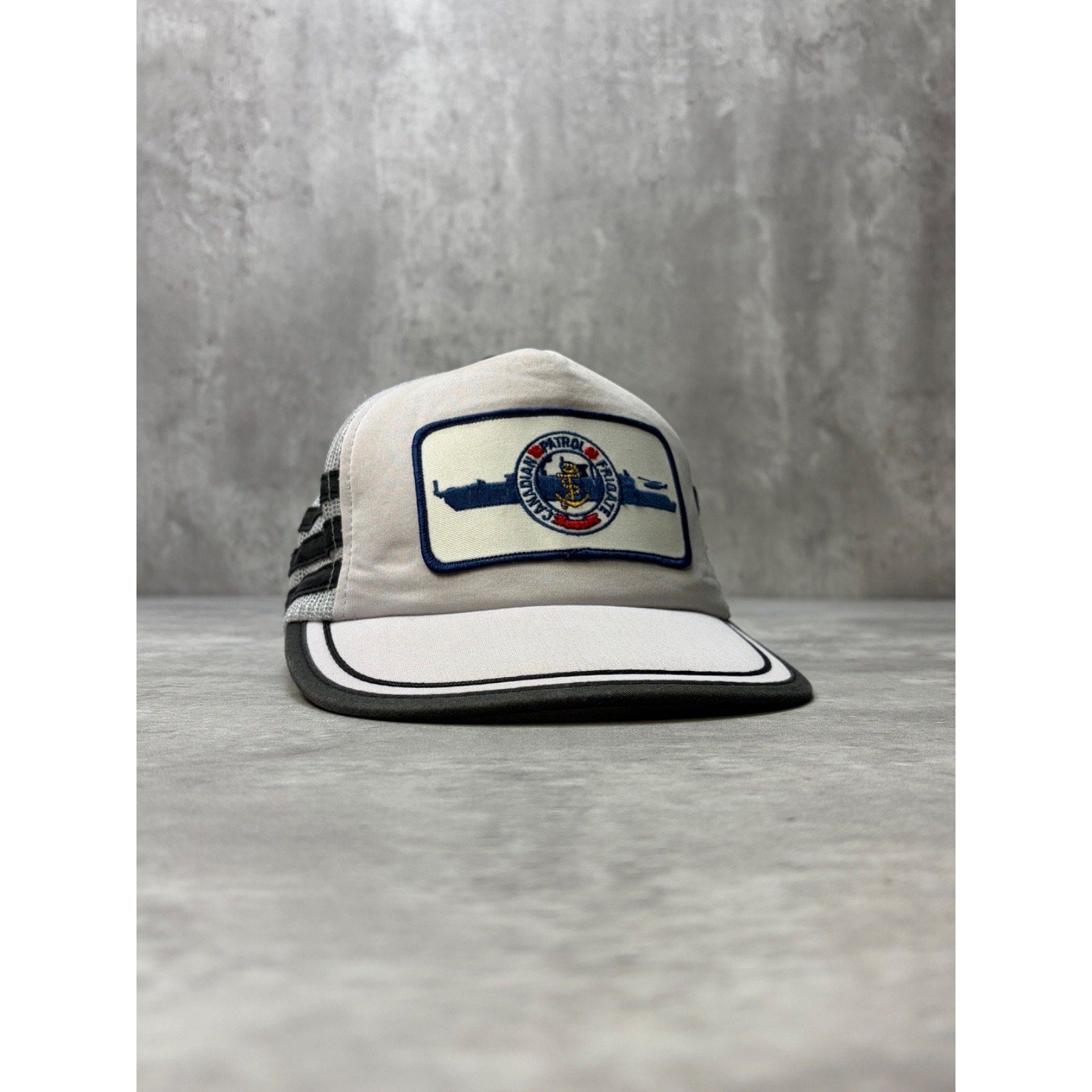 Vintage 80s/90s Canadian Patrol Frigate Three Stripe Trucker Snapback Hat OSFA