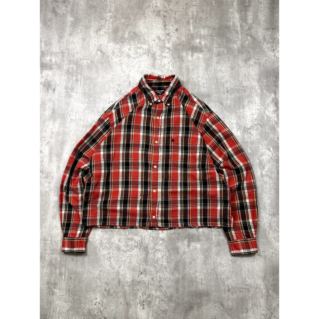 Vintage Polo Ralph Lauren Single Pocket Plaid Cropped Button Up Shirt Size XL