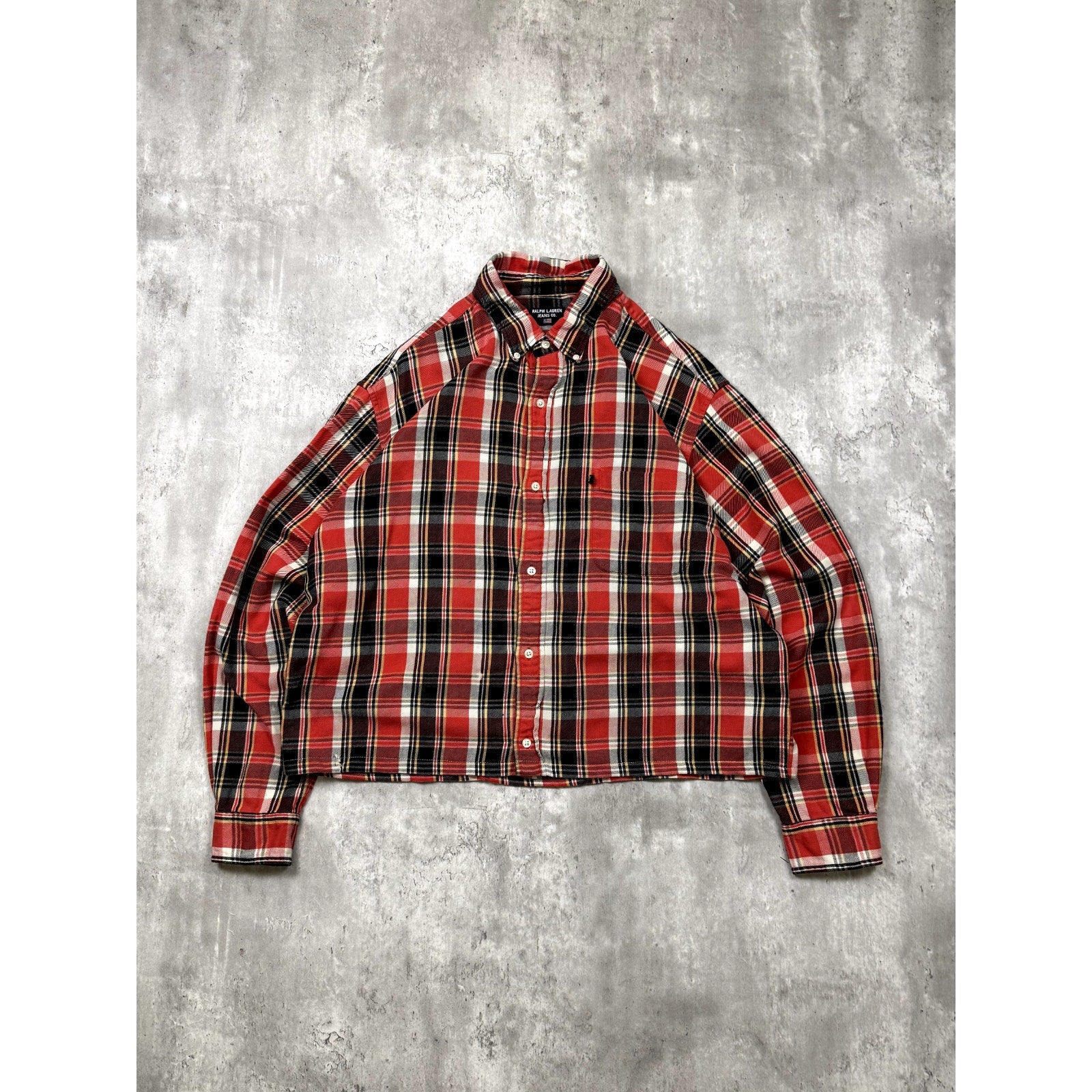 Vintage Polo Ralph Lauren Single Pocket Plaid Cropped Button Up Shirt Size XL