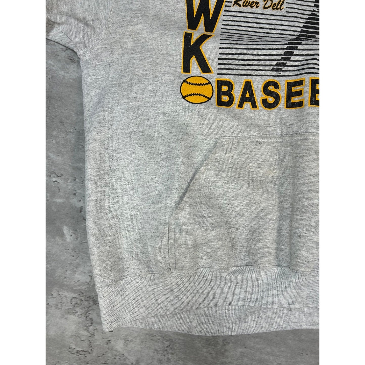 Vintage 90s River Dell Hawks NCAA Baseball Graphic Hooded Sweatshirt Size Large