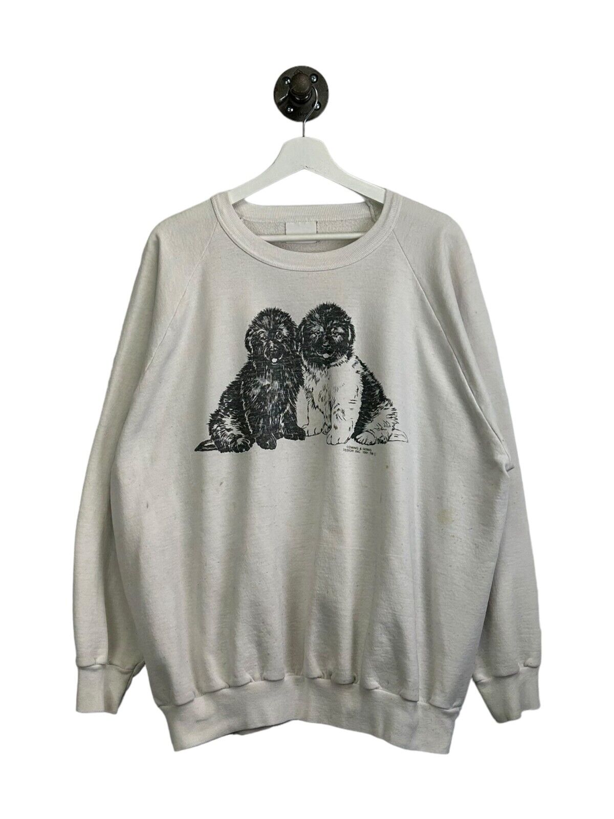 Vintage 1991 Puppy Drawing Front And Back Graphic Crewneck Sweatshirt Medium 90s