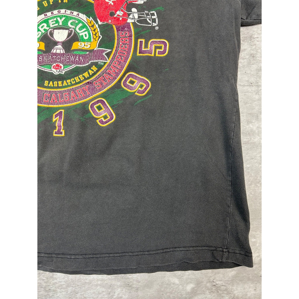 Vintage 1995 CFL Grey Cup Stallions Vs Stampeders Football T-Shirt Size Large