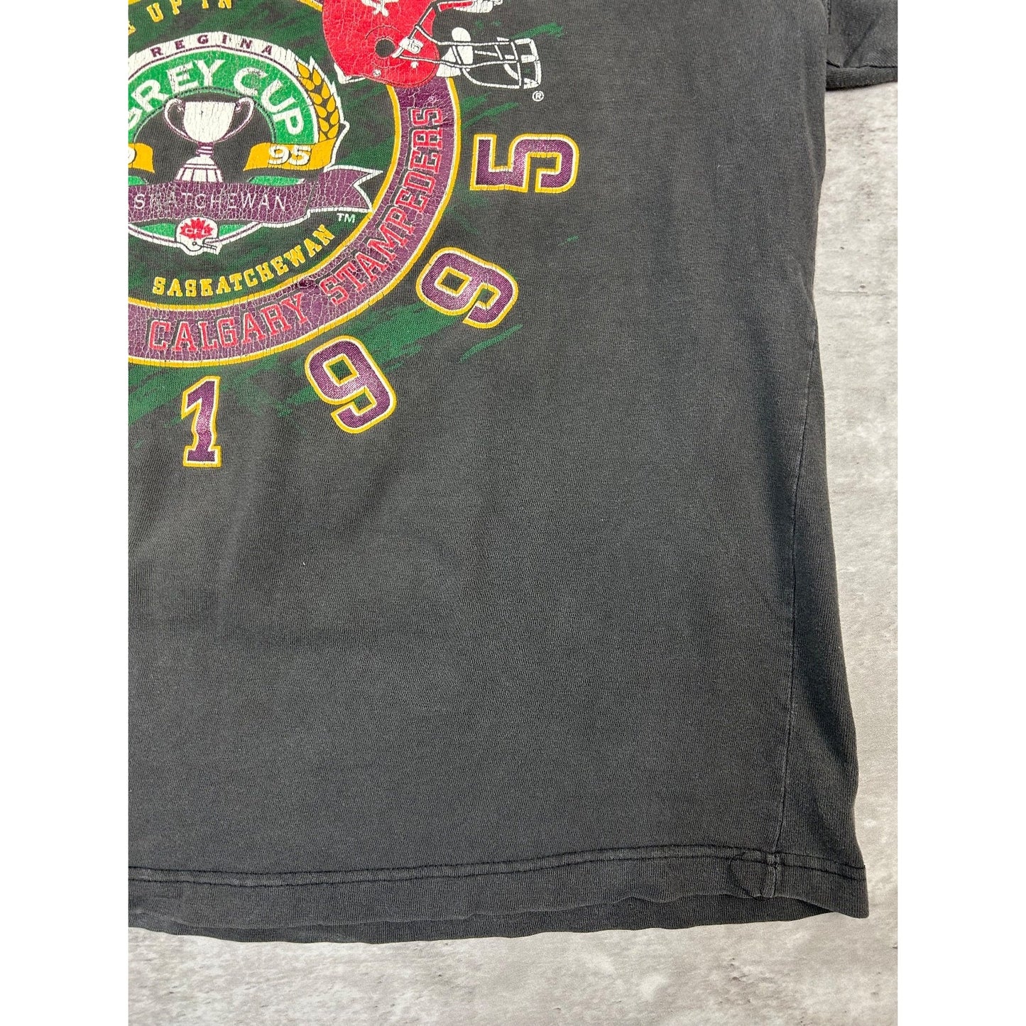 Vintage 1995 CFL Grey Cup Stallions Vs Stampeders Football T-Shirt Size Large