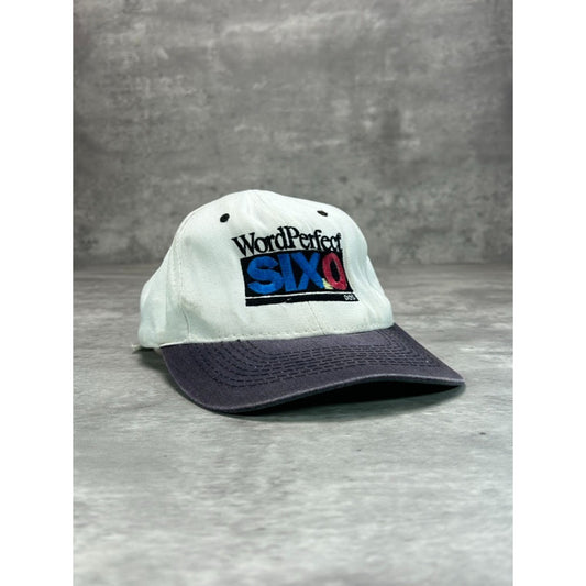 Vintage 90s Wordperfect Six.0 Embroidered Spellout Snapback Hat OSFA White