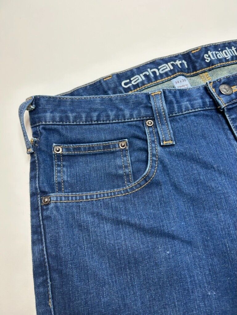 Carhartt Straight Fit Dark Wash Denim Pants Size 34W Blue