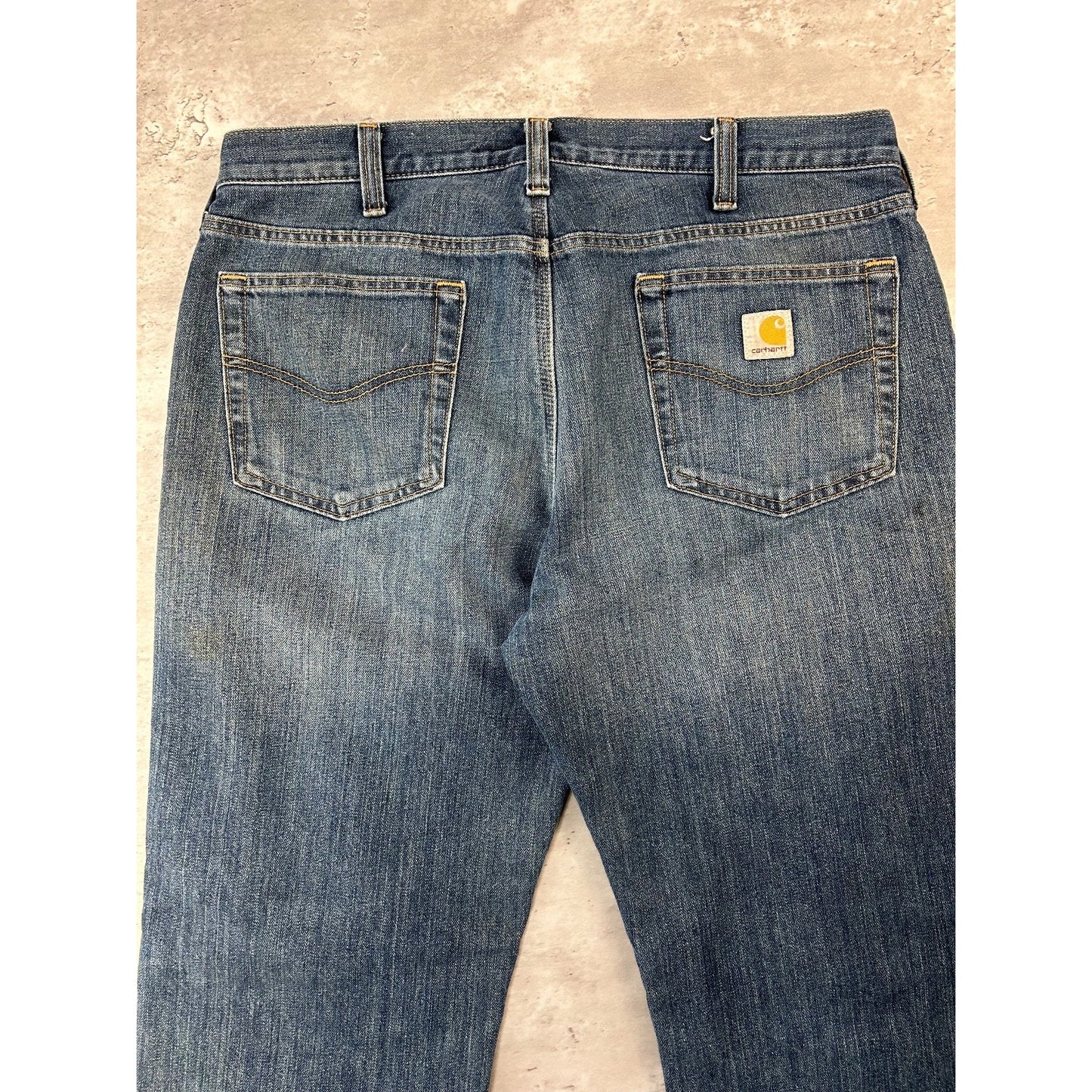 Carhartt Relaxed Fit Fleece Lined Dark Wash Workwear Denim Pants Size 37 Blue