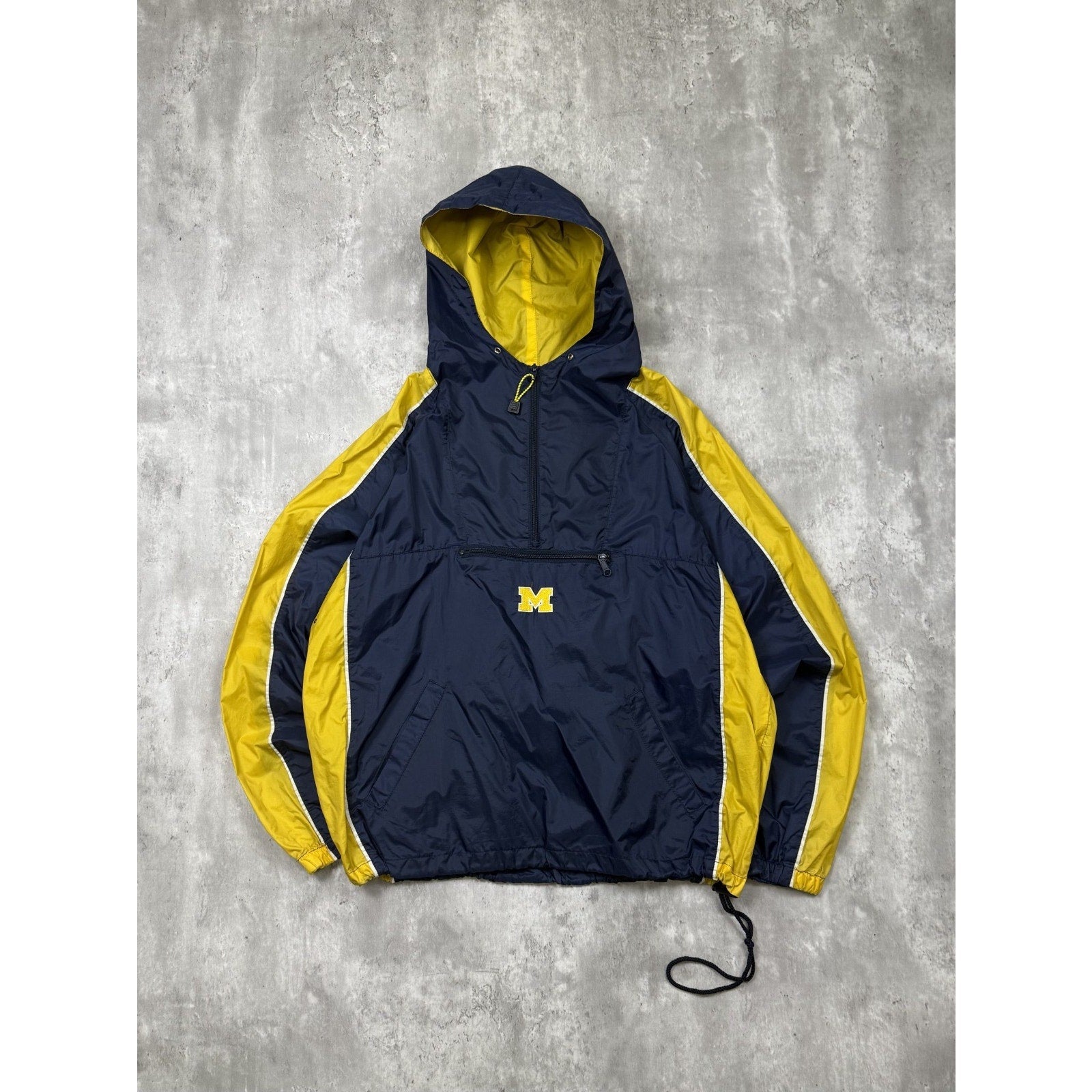 Vintage Michigan Wolverines NCAA Embroidered Windbreaker 1/2 Zip Jacket Sz Large