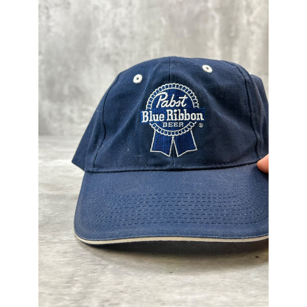 Vintage Pabst Blue Ribbon Embroidered Logo Beer Promo Strapback Hat OSFA