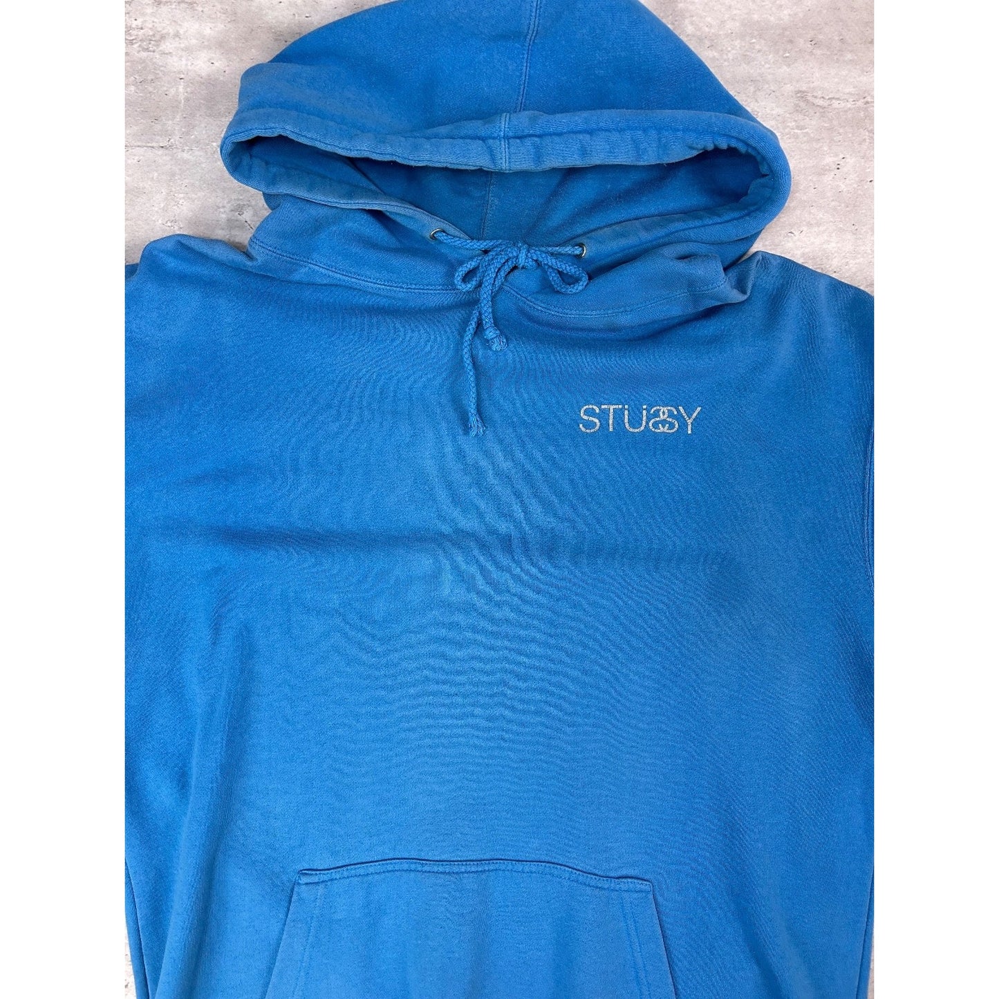 Vintage 2000s Stussy 80 Spellout Graphic Hooded Sweatshirt Size XL Blue