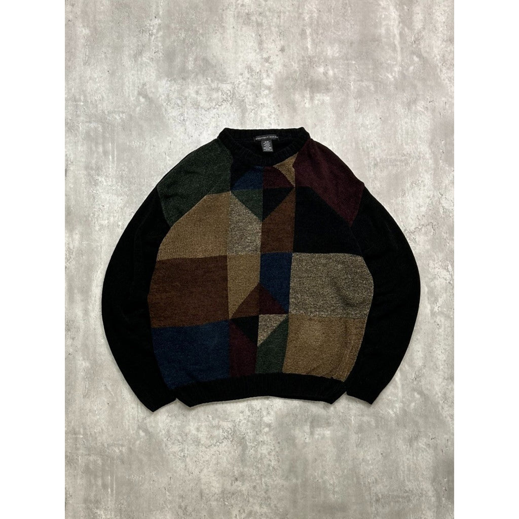 Vintage Geoffrey Beene Abstract Geometric Print Pullover knit Sweater Sz Medium