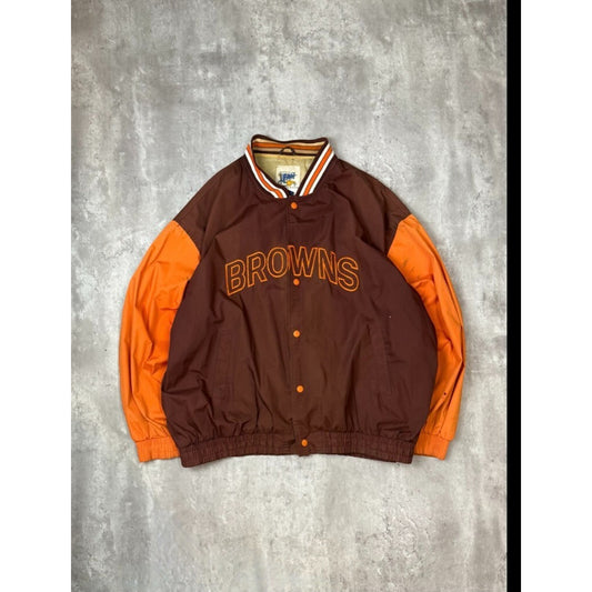Vintage 90s Cleveland Browns NFL Embroidered Spellout Nylon Bomber Jacket Sz XXL