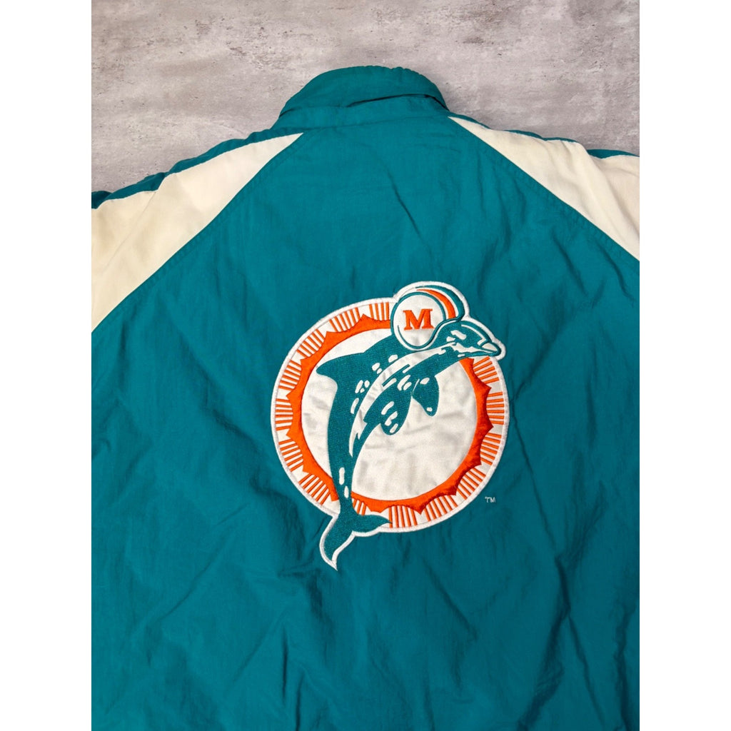 Vintage 90s Miami Dolphins NFL Embroidered Starter Bomber Jacket Size Large