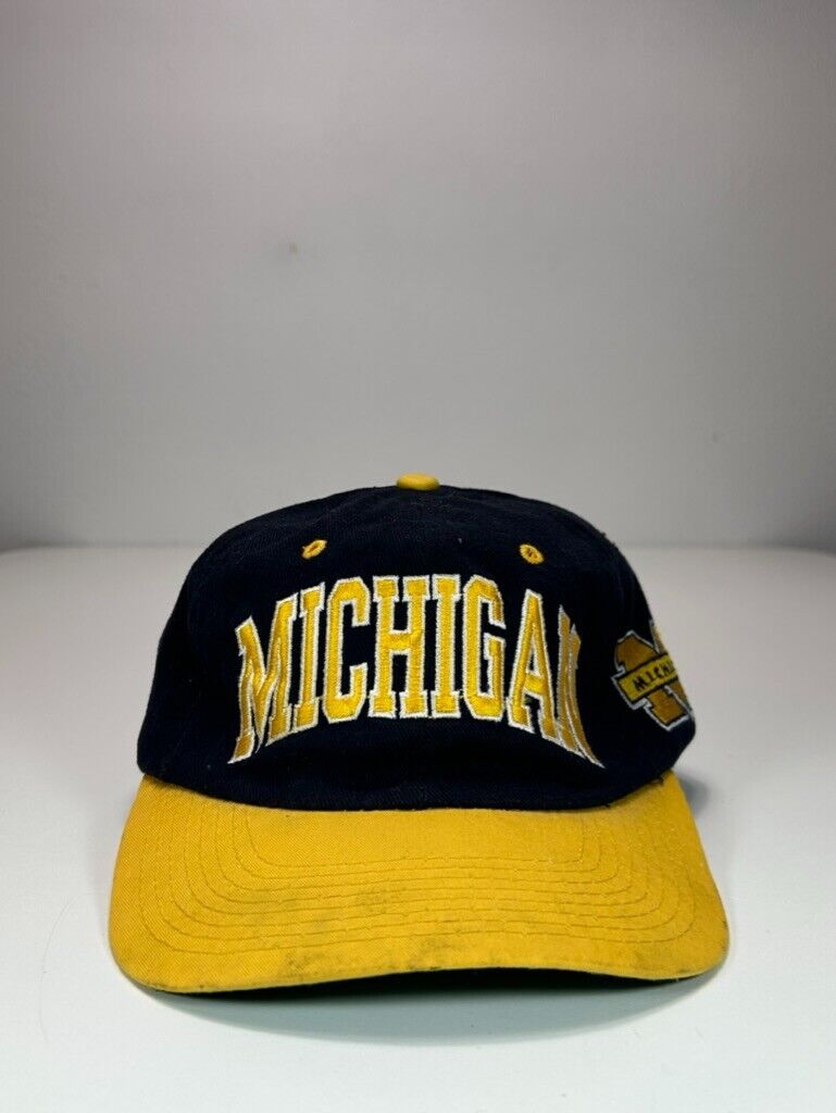 Vintage 90s Michigan Wolverines NCAA Starter Arc Spellout Strapback Hat OSFA