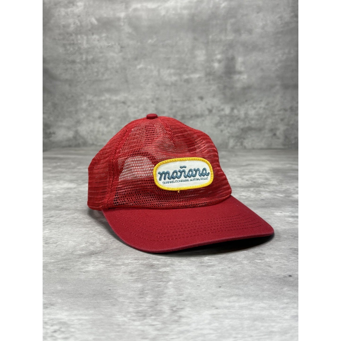 Vintage 80s Manana Surf Company Embroidered Patch Mesh Snapback Hat OSFA Red
