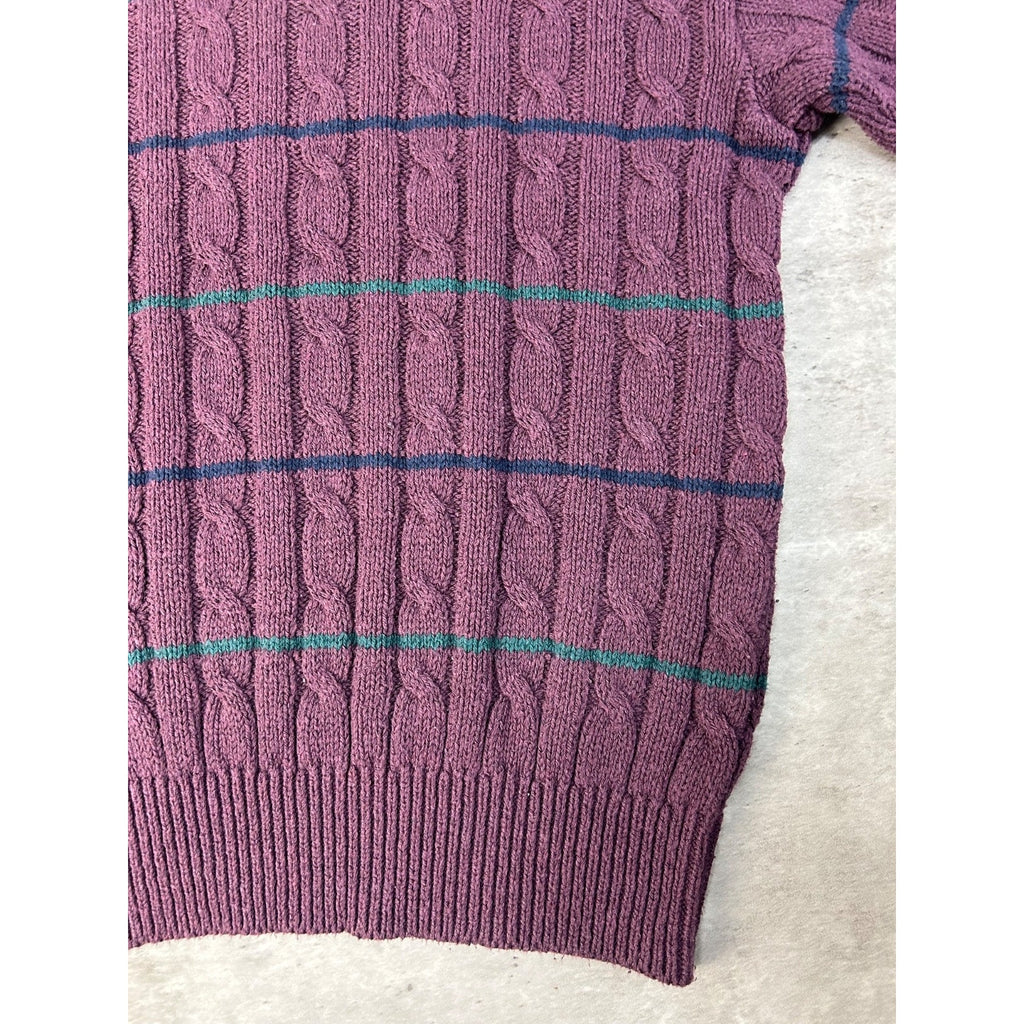 Vintage 90s Striped Cable Knit Pull Over Ribbed Sweater Size Medium