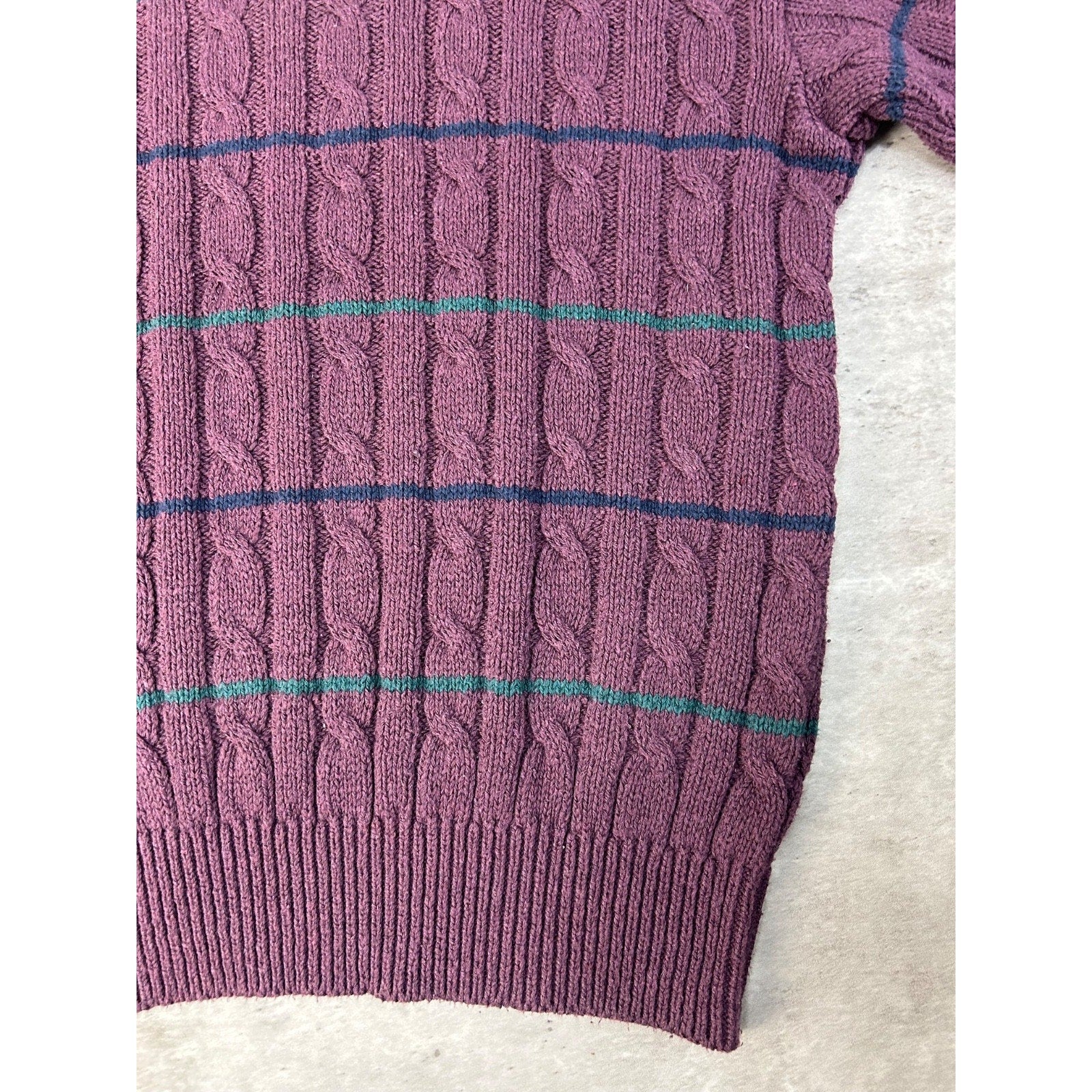 Vintage 90s Striped Cable Knit Pull Over Ribbed Sweater Size Medium