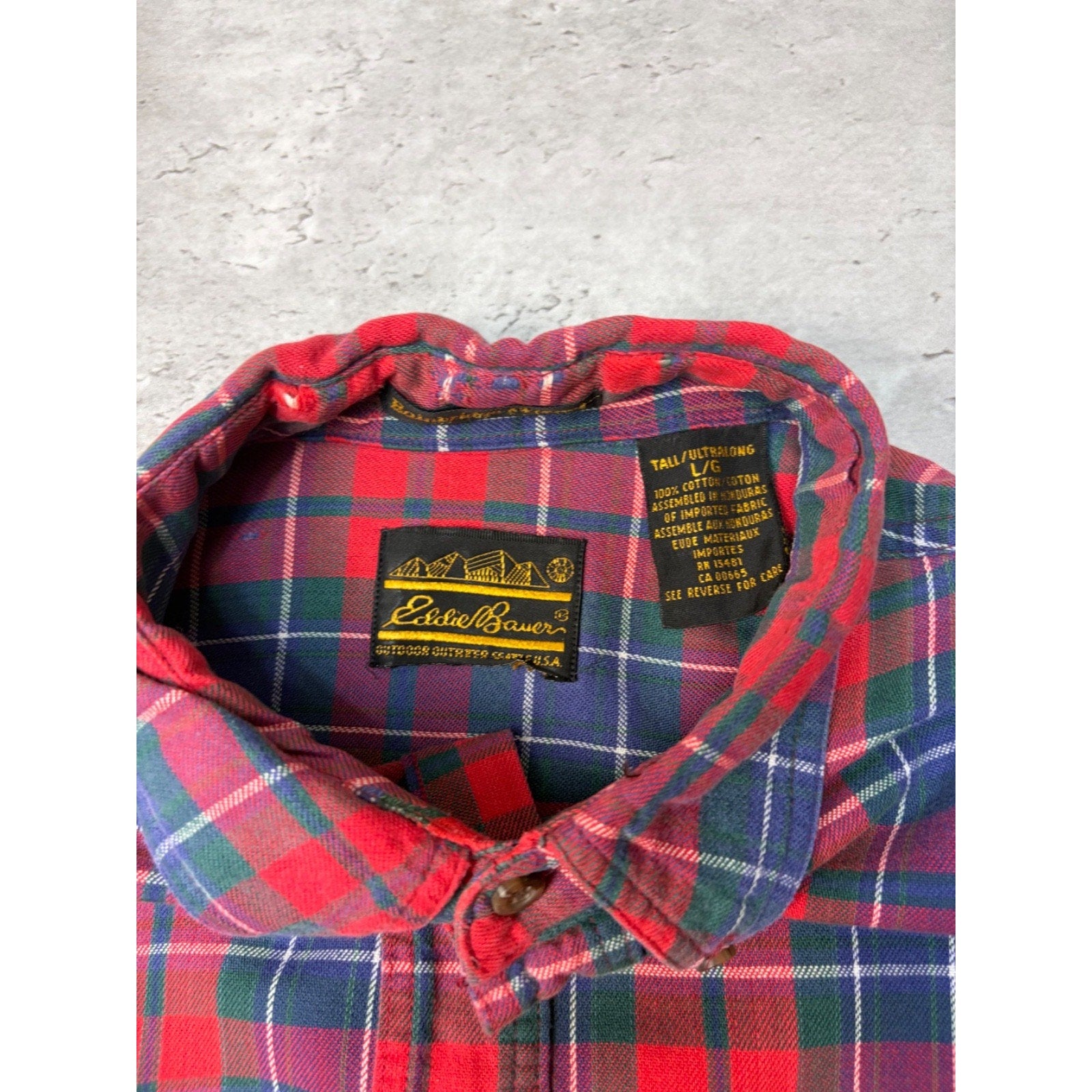 Vintage Eddie Bauer Double Pocket Plaid Cropped Button Up Shirt Size LT