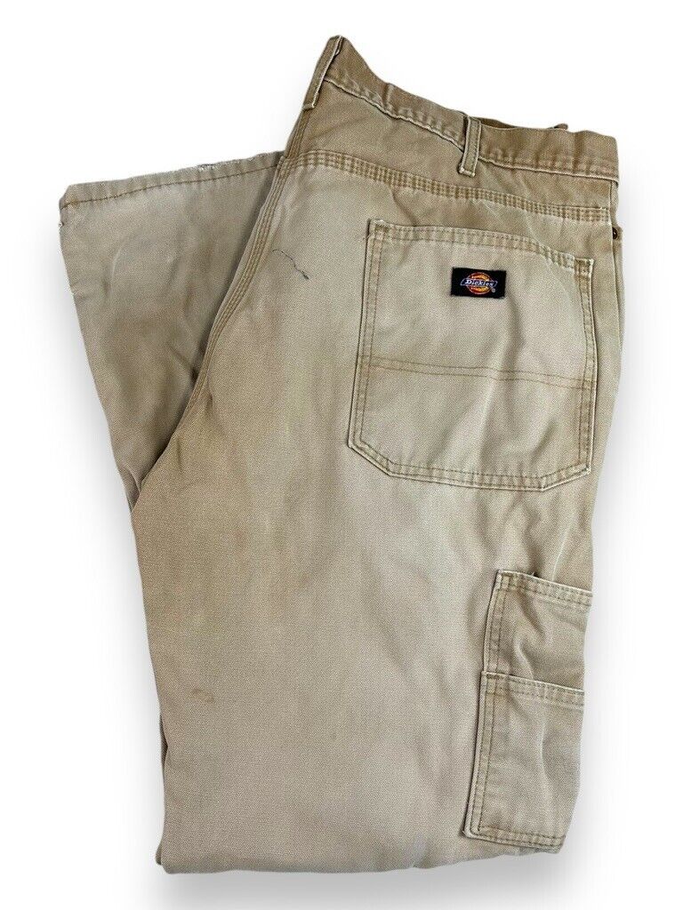 Dickies Plaid Lined Canvas Work Wear Carpenter Pants Size 38W Beige