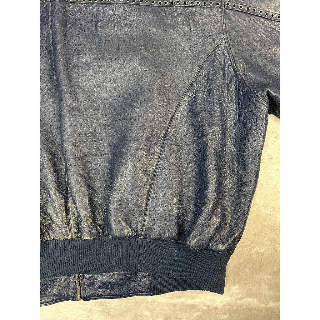 Vintage Pelle Pelle Riveted Full Zip Leather Bomber Jacket Size 2XL