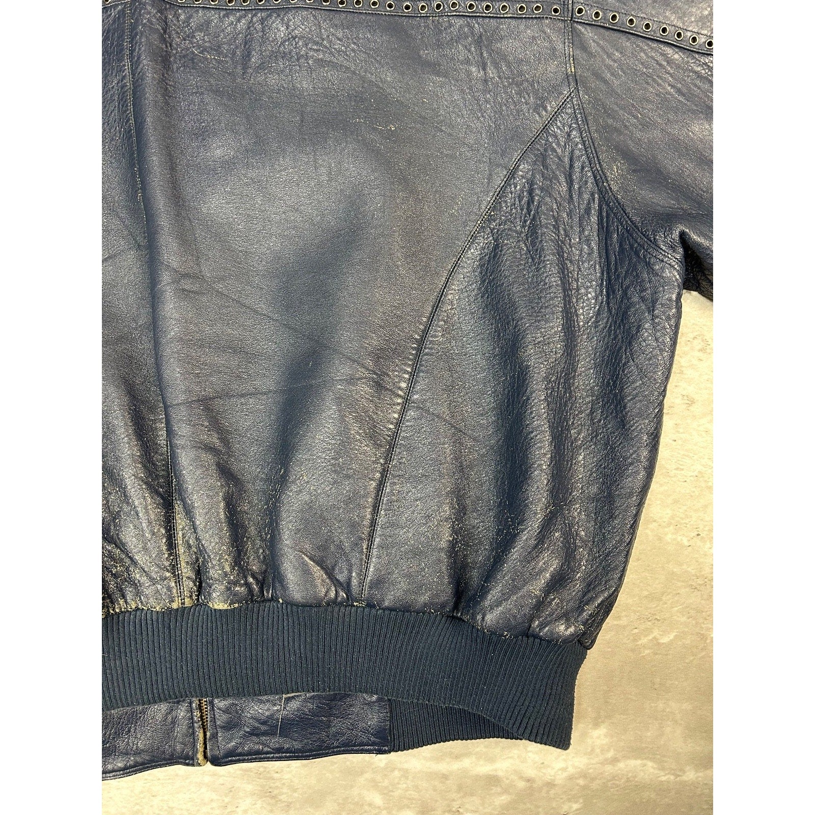Vintage Pelle Pelle Riveted Full Zip Leather Bomber Jacket Size 2XL