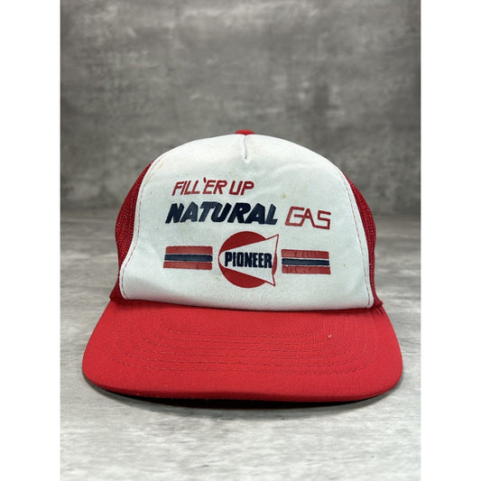 Vintage 1980s Pioneer Fill'er Up Natural Gas Graphic Trucker Snapback Hat OSFA