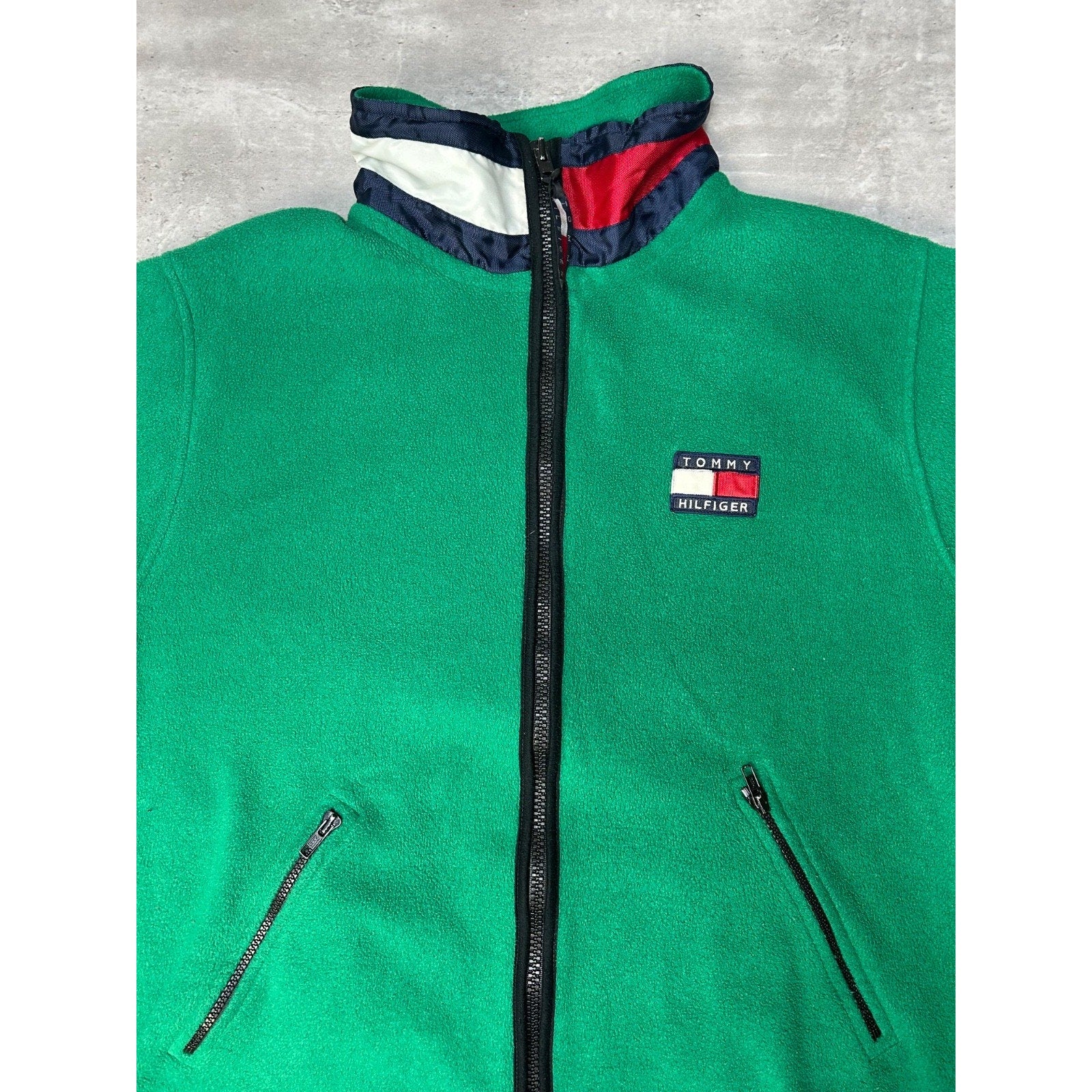 Vintage 90s Tommy Hilfiger Embroidered Flag Full Zip Fleece Sweatshirt Sz Large