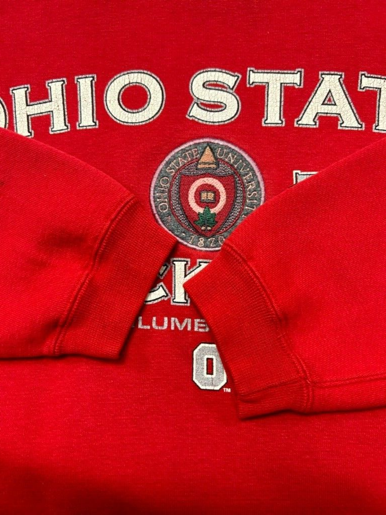 Vintage 90s Ohio State Buckeyes NCAA Starter Spellout Sweatshirt Size Small Red