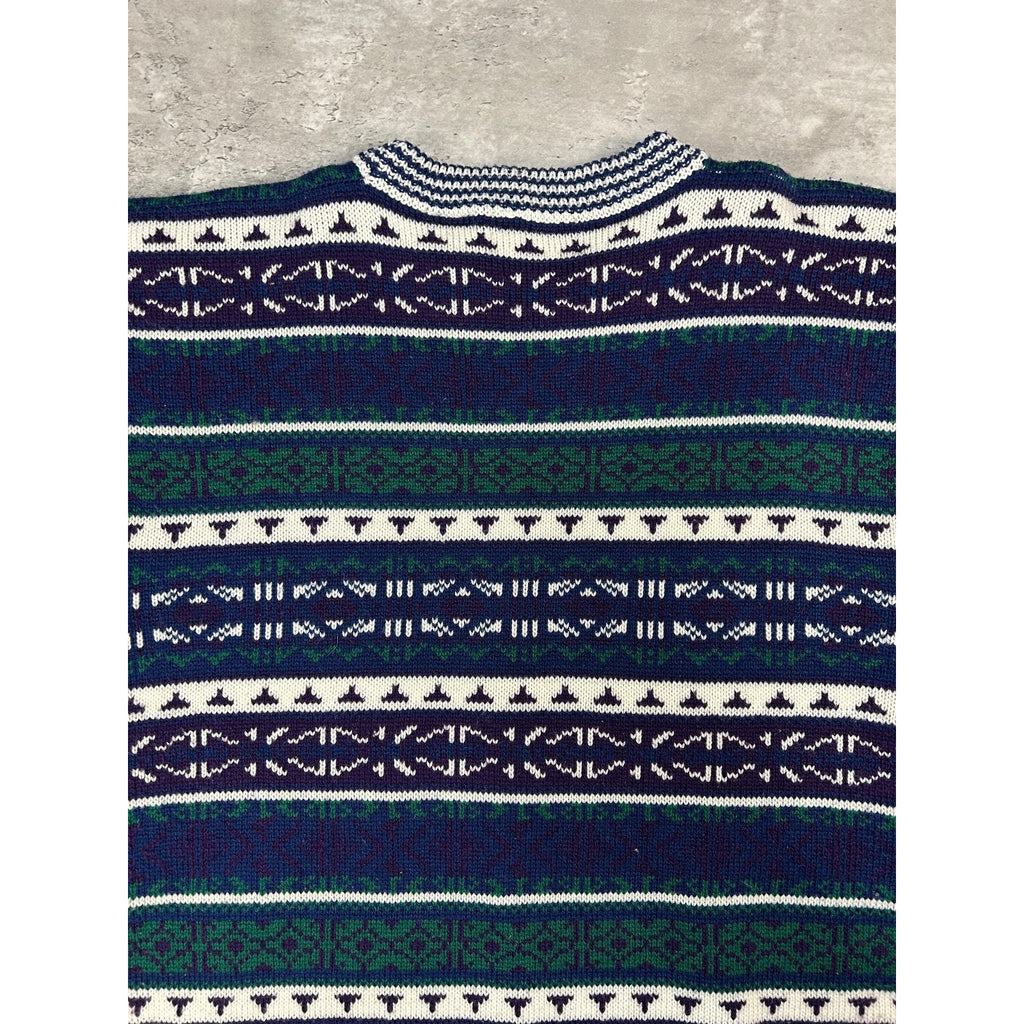 Vintage 90s The Custom Club Abstract Striped Print Knit Sweater Size Medium