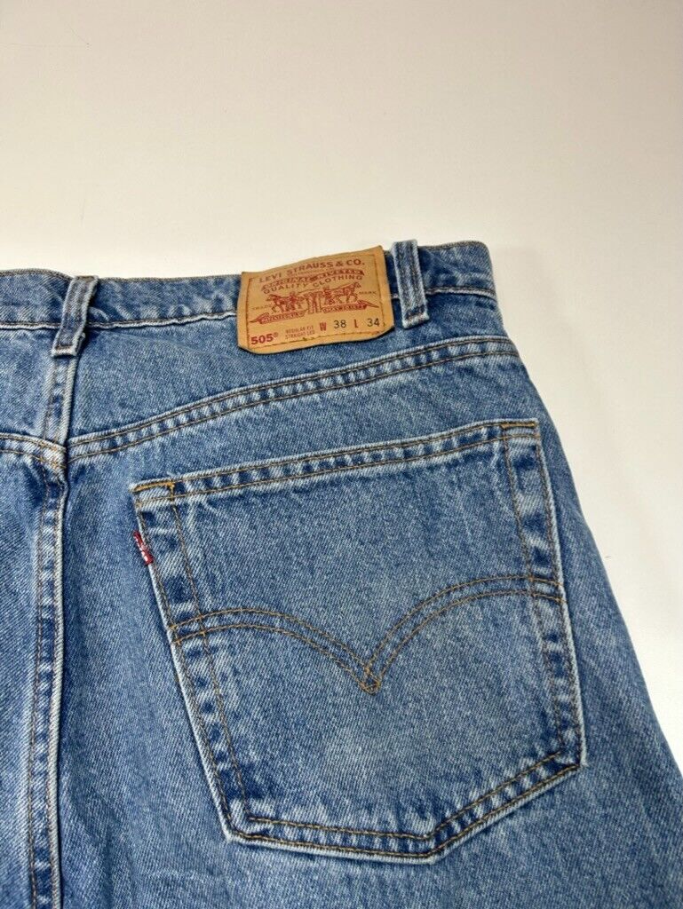 Vintage 1998 Levis 505 Red Tab Regular Fit Medium Wash Denim Pants Size 36 90s