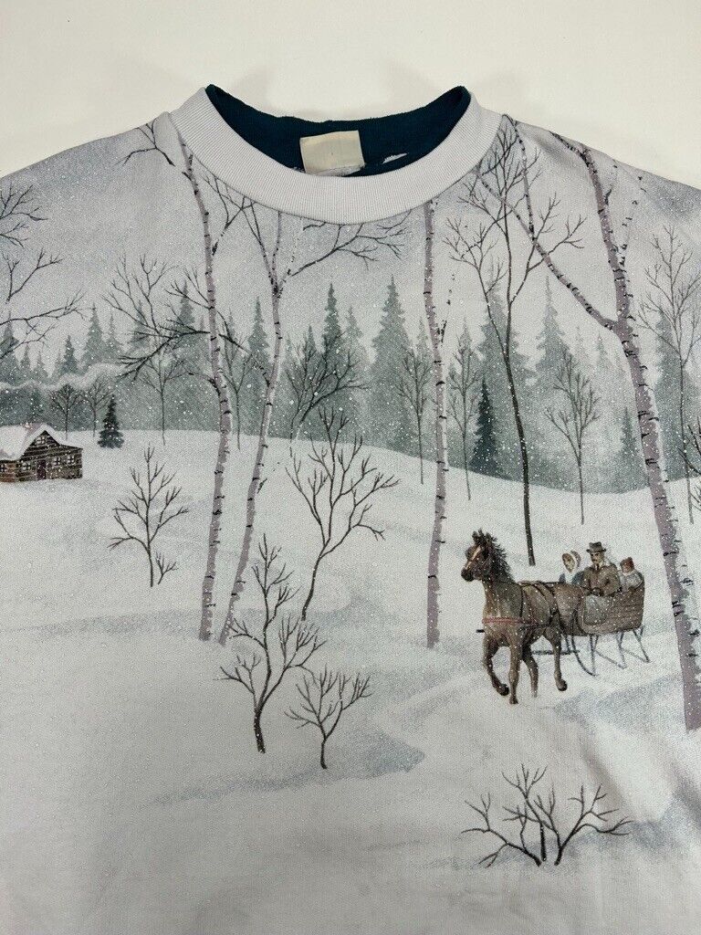 Vintage 90s Winter Landscape All Over Print Crewneck Sweatshirt Size Large