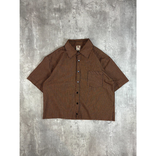 Vintage R2 Plaid Single Pocket Short Sleeve Cropped Button Up Shirt Size Medium