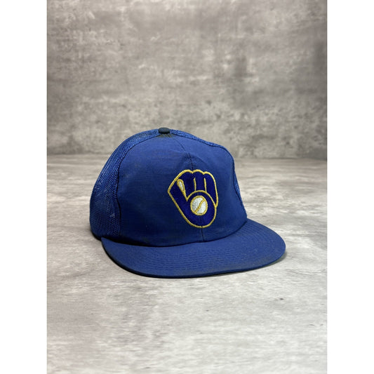 Vintage 80s/90s Milwaukee Brewers MLB Embroidered Logo Trucker Snapback Hat OSFA