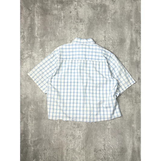 Vintage Y2K Avirex Plaid Short Sleeve Reworked Cropped Button Up Shirt Sz Large