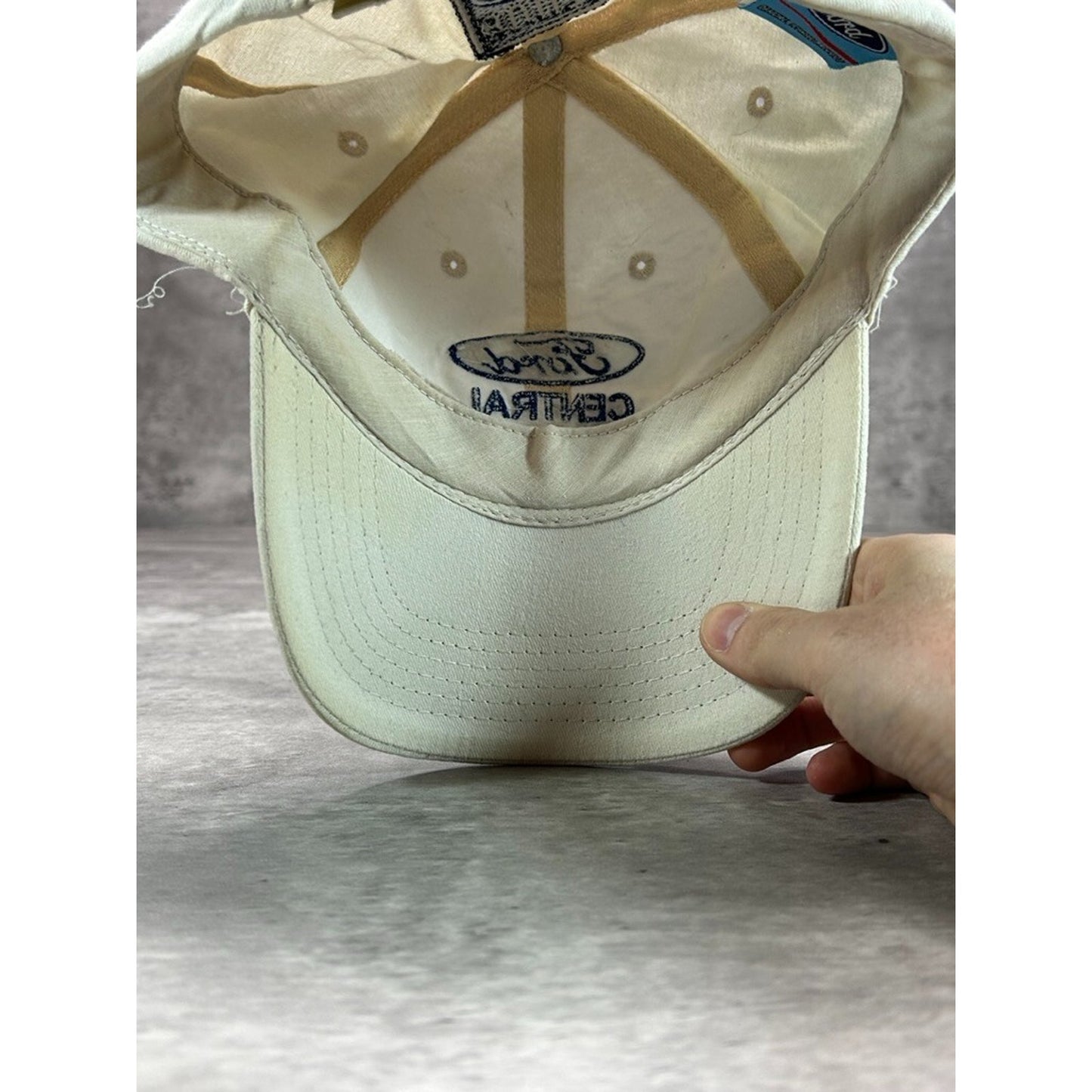 Vintage Ford Central Michigan Embroidered Spellout Strapback Hat OSFA White