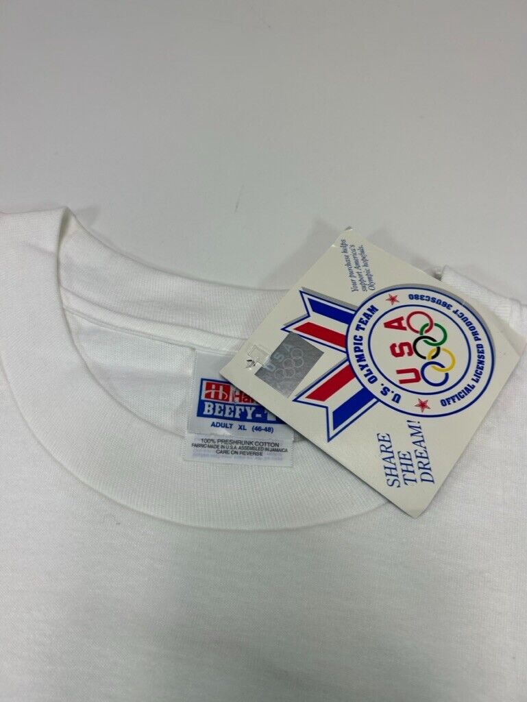 Vintage 90s USA Olympics Gold Rings Graphics T-Shirt Size XL White