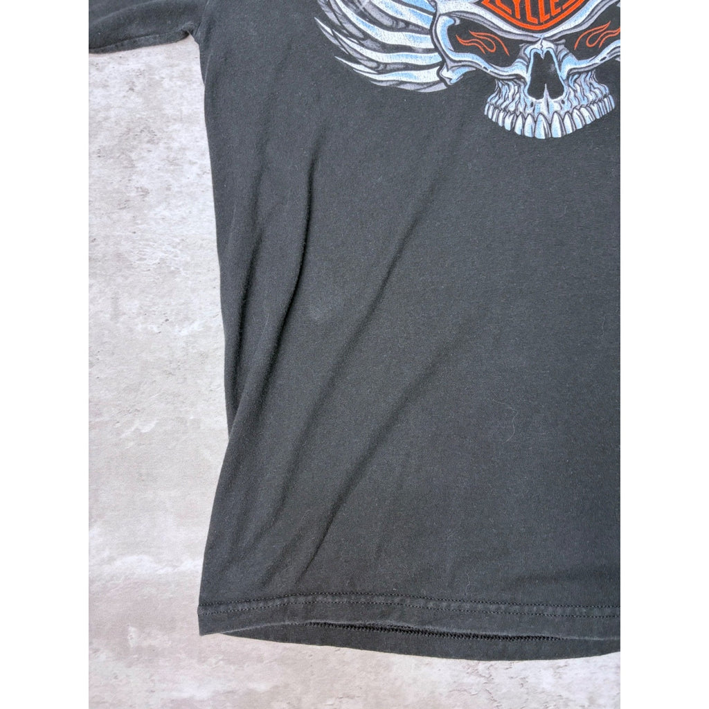 Harley Davidson Flaming Chrome Skull Graphic Long Sleeve T-Shirt Size Medium