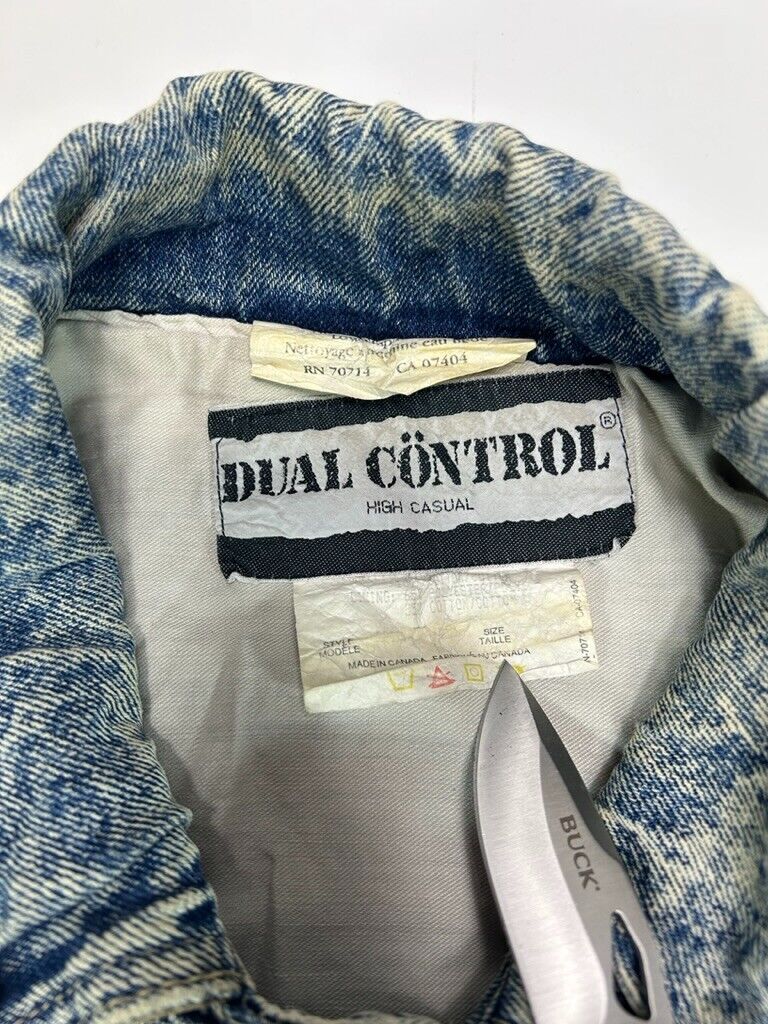 Vintage 90s Dual Control Acid Wash Multi Pocket Denim Jacket Size Large Blue