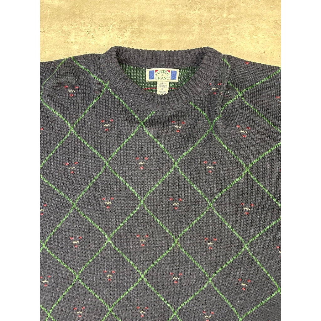 Vintage 90s Sutter & Grant Diamond Print Pullover Knit Sweater Size XL