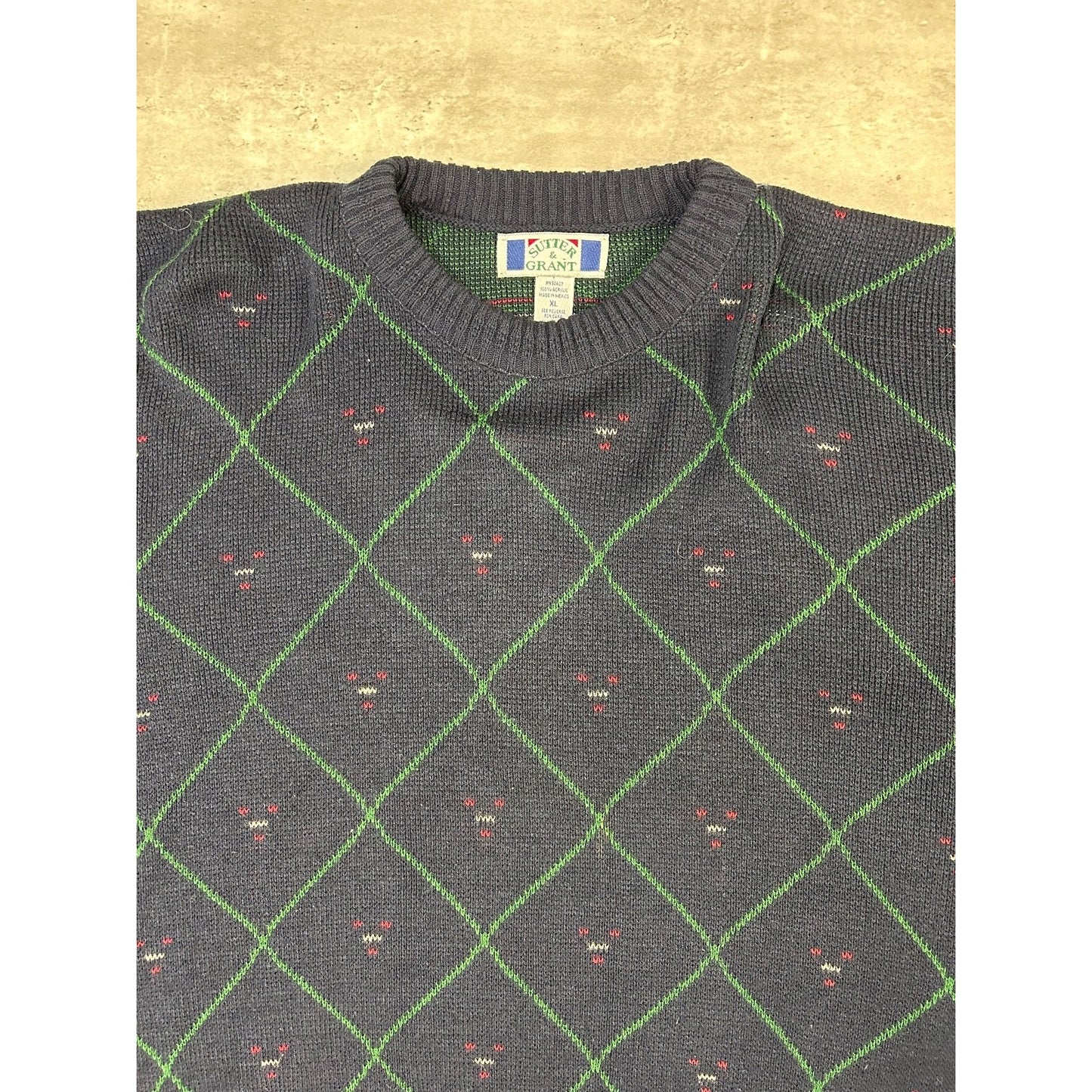 Vintage 90s Sutter & Grant Diamond Print Pullover Knit Sweater Size XL