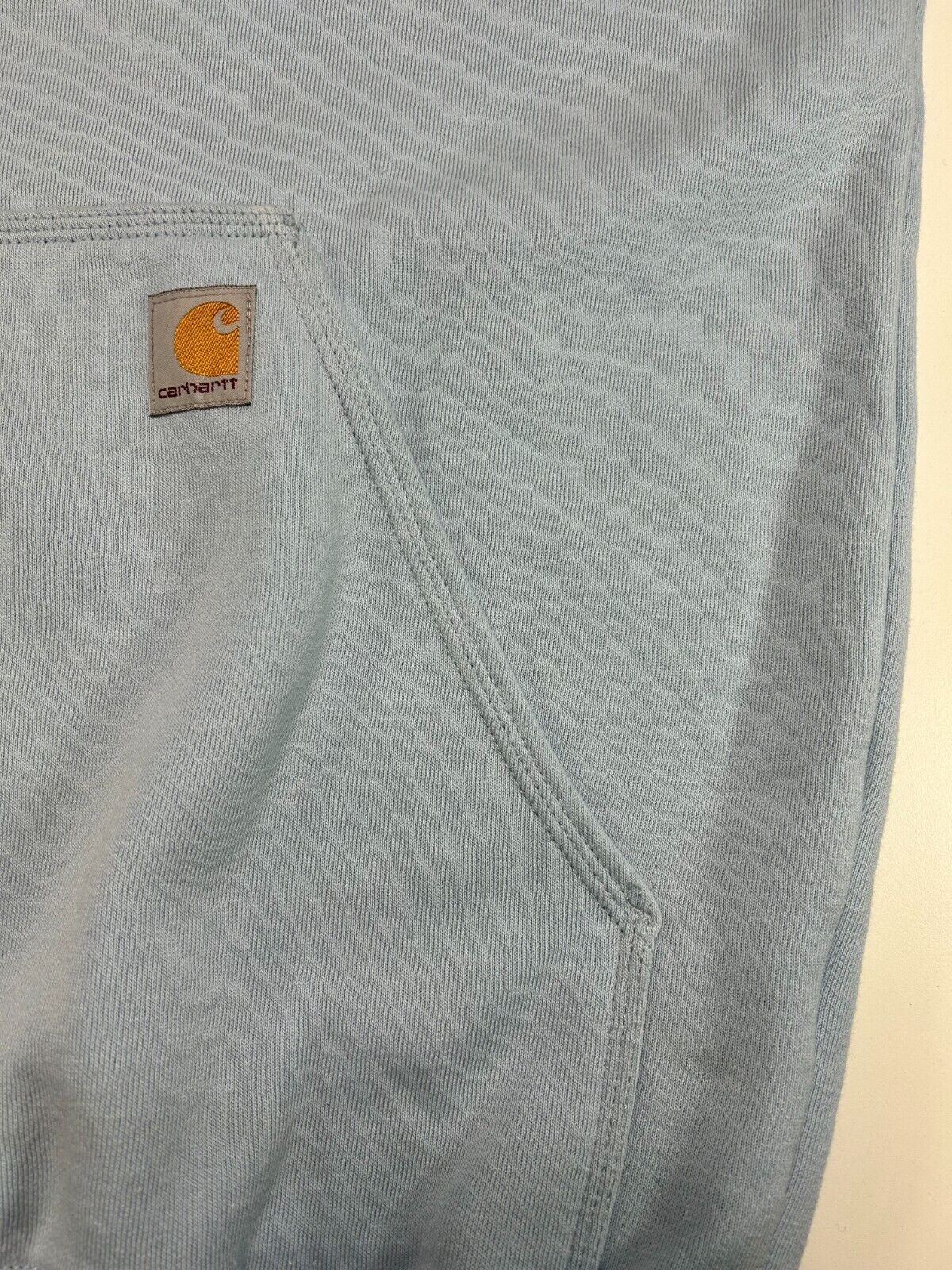 Carhartt Work Wear Arm Spell Out Hooded Pull Over Sweatshirt Size Medium Blue