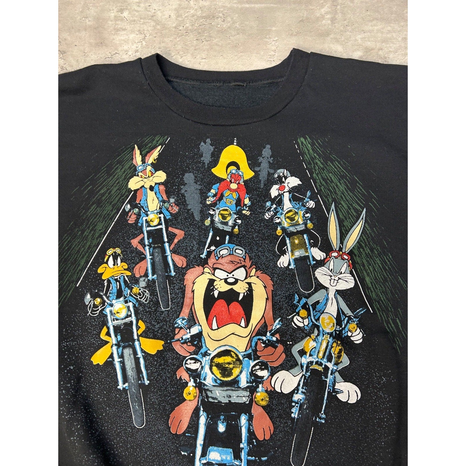 Vintage 1994 Looney Tunes Motorcycle Cartoon Character Graphic Sweatshirt Sz XL