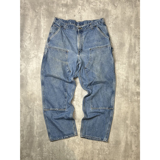 Vintage Carhartt Loose Fit Light Wash Denim Workwear Double Knee Pants Size 37