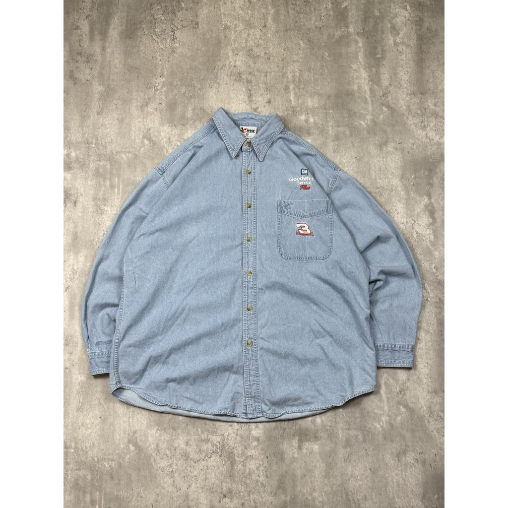 Vintage Dale Earnhardt #3 Nascar Embroidered Denim Button Up Shirt Size XL