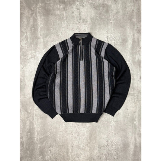 Vintage 90s Sergio Louis Italy Striped 1/4 Zip Knit Sweater Size Large