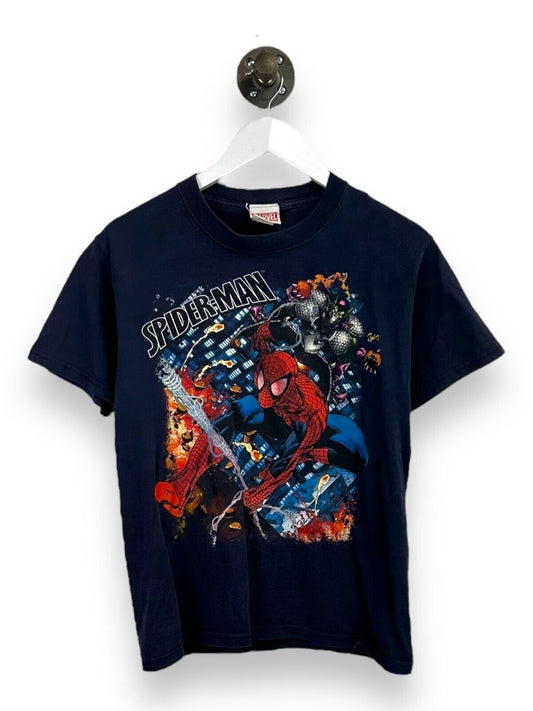 Vintage Spiderman Marvel Comics Superhero Graphic T-Shirt Size Small Blue