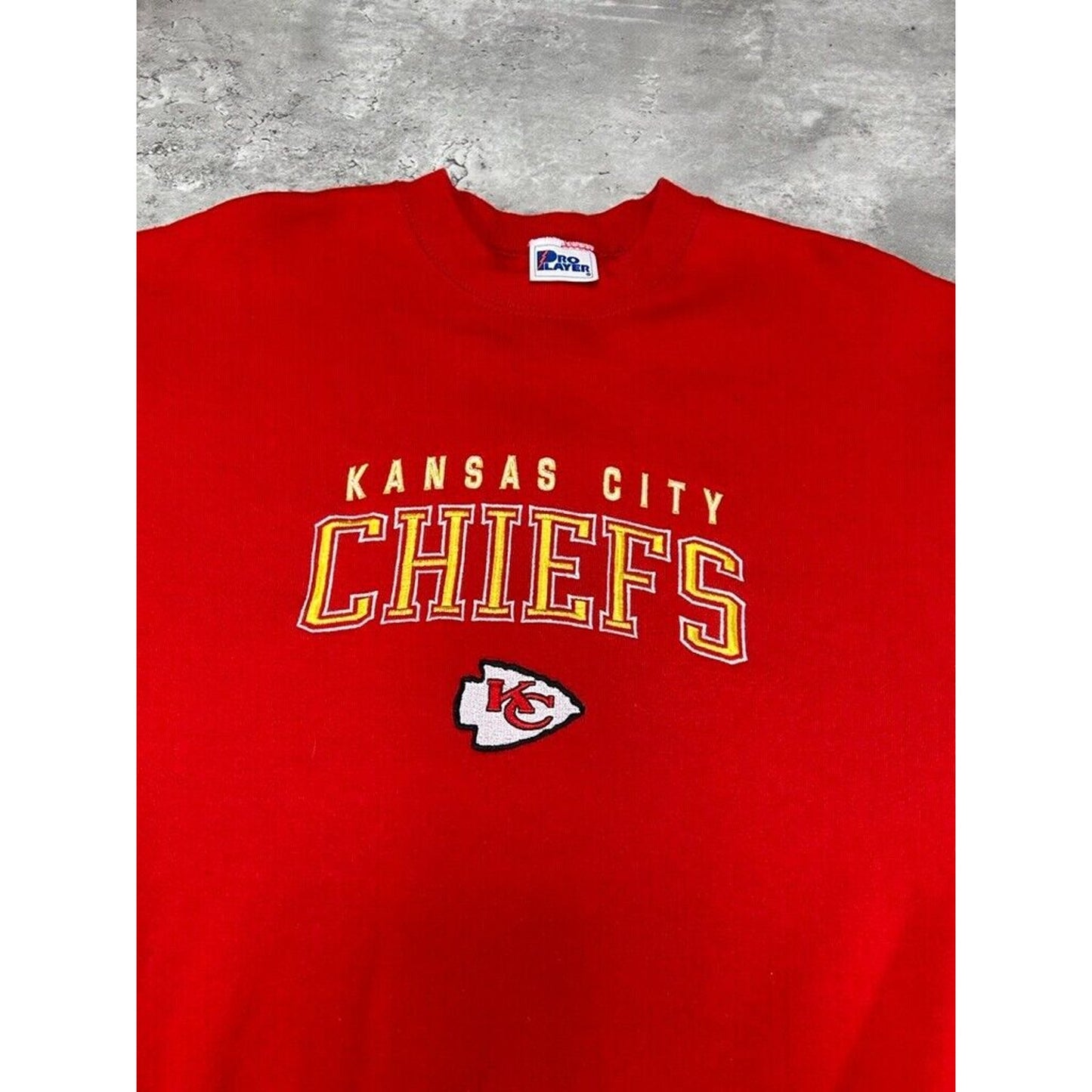 Vintage 90s Kansas City Chiefs NFL Embroidered Spell Out Sweatshirt Size XL Red