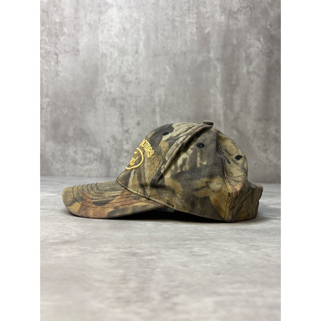 Vintage Ford Hanna Motors Embroidered Logo Camo Strapback Hat OSFA