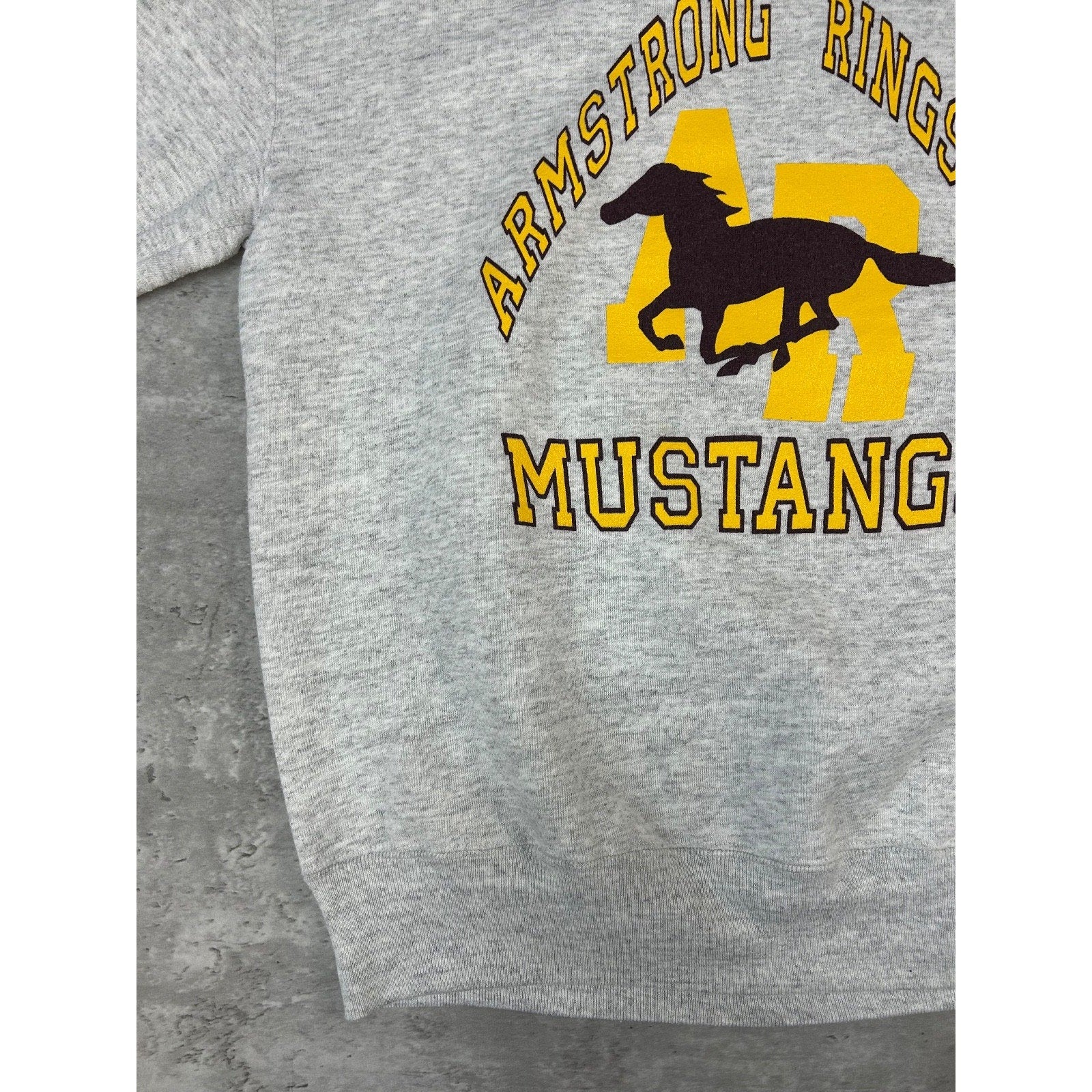 Vintage 90s Armstrong Ringsted Mustangs Collegiate Graphic Sweatshirt Size Large