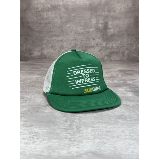 Vintage 90s Subway Dress To Impress Graphic Spellout Trucker Snapback Hat OSFA