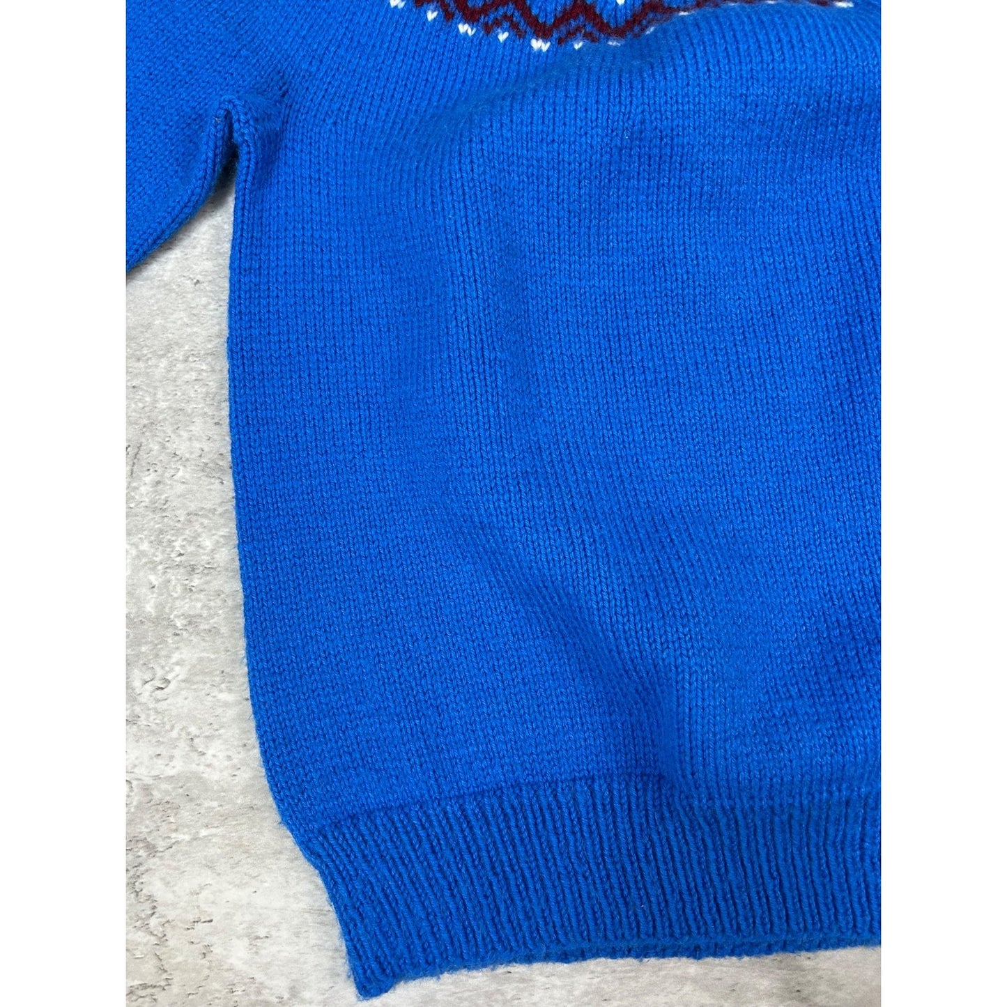 Vintage 90s Aztec Pattern Mock Neck Knit Sweater Size Medium Blue